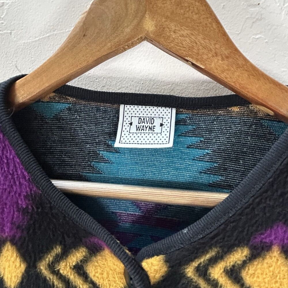 Vintage David Wayne Cardigan Women's Small/Med 80s 90s Fleece Aztec Southwestern - Picture 2 of 9